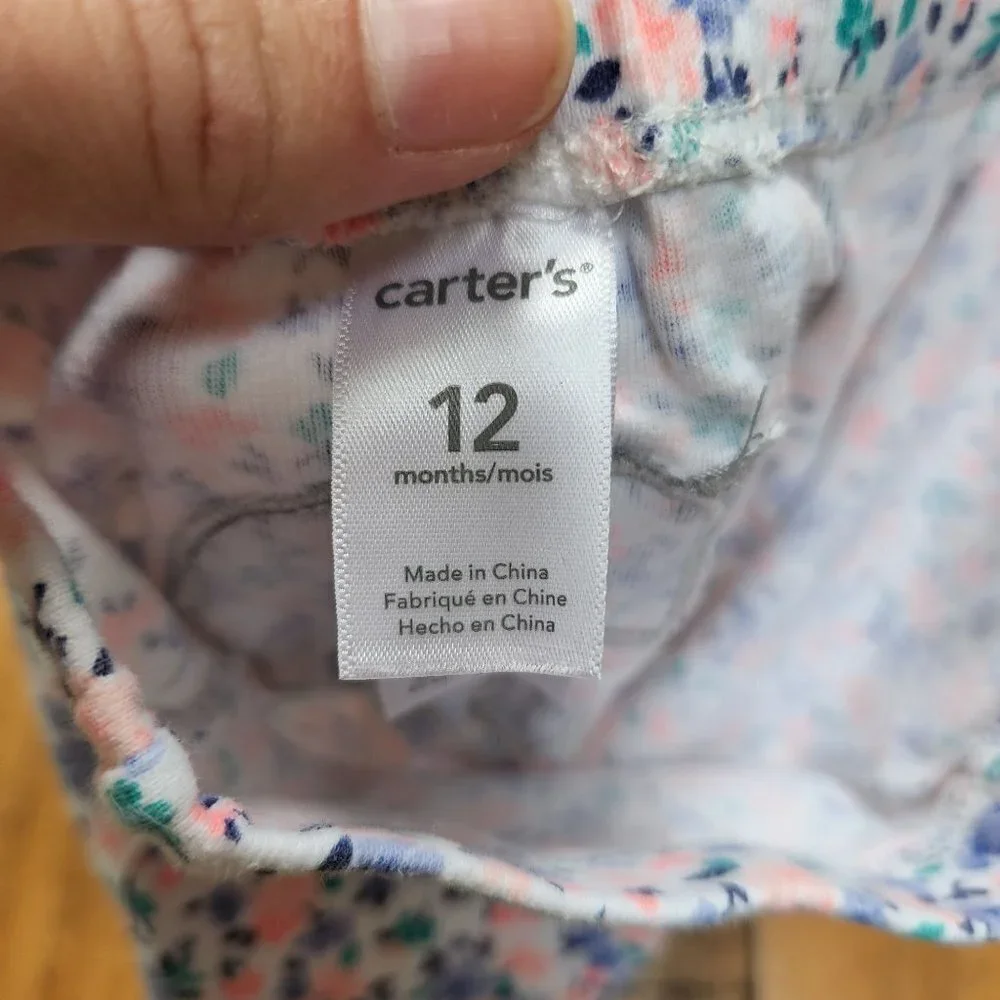 Carter's 2 Piece Outfit Bodysuit and Pants Elephant Flowers Baby Infant 12 Month